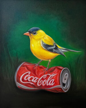 Golden Bird on Coke - Original oil painting