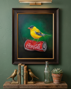 Alternative view of Golden Bird on Coke - Original oil painting