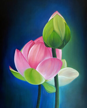 Elegant Pink Bloom with Bud on Blue Background