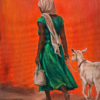 African Woman Walking with Goat
