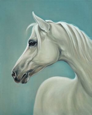 A Timeless White Horse Portrait in Serene Blue
