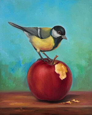 Great Tit on Apple - Original oil painting