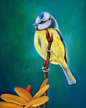 Golden Perch Bird – Original oil painting