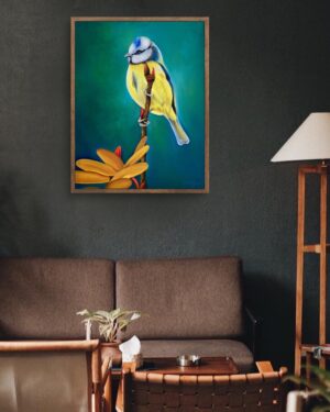 Alternative view of Golden Perch Bird – Original oil painting