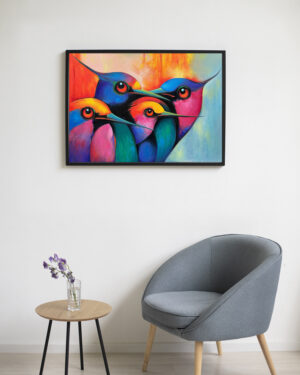 Alternative view of Vibrant Curiosity - A Gathering Of Colorful Birds Painting