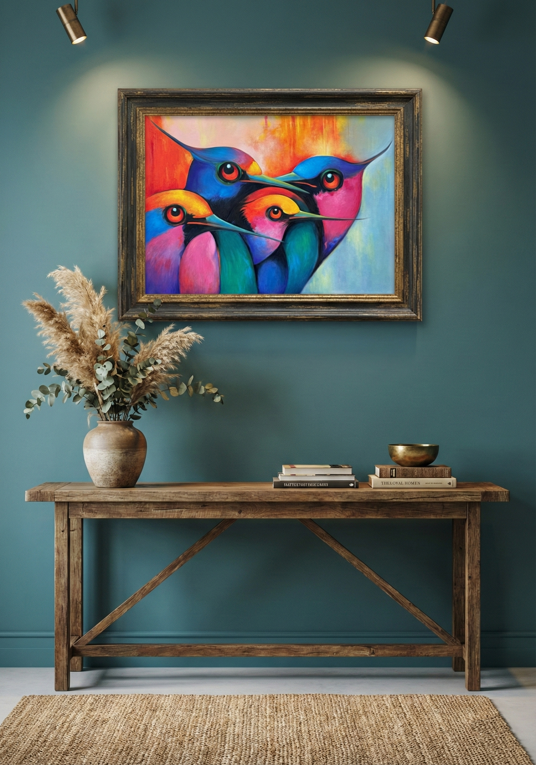 Vibrant Curiosity - A Gathering Of Colorful Birds Painting - Image 3