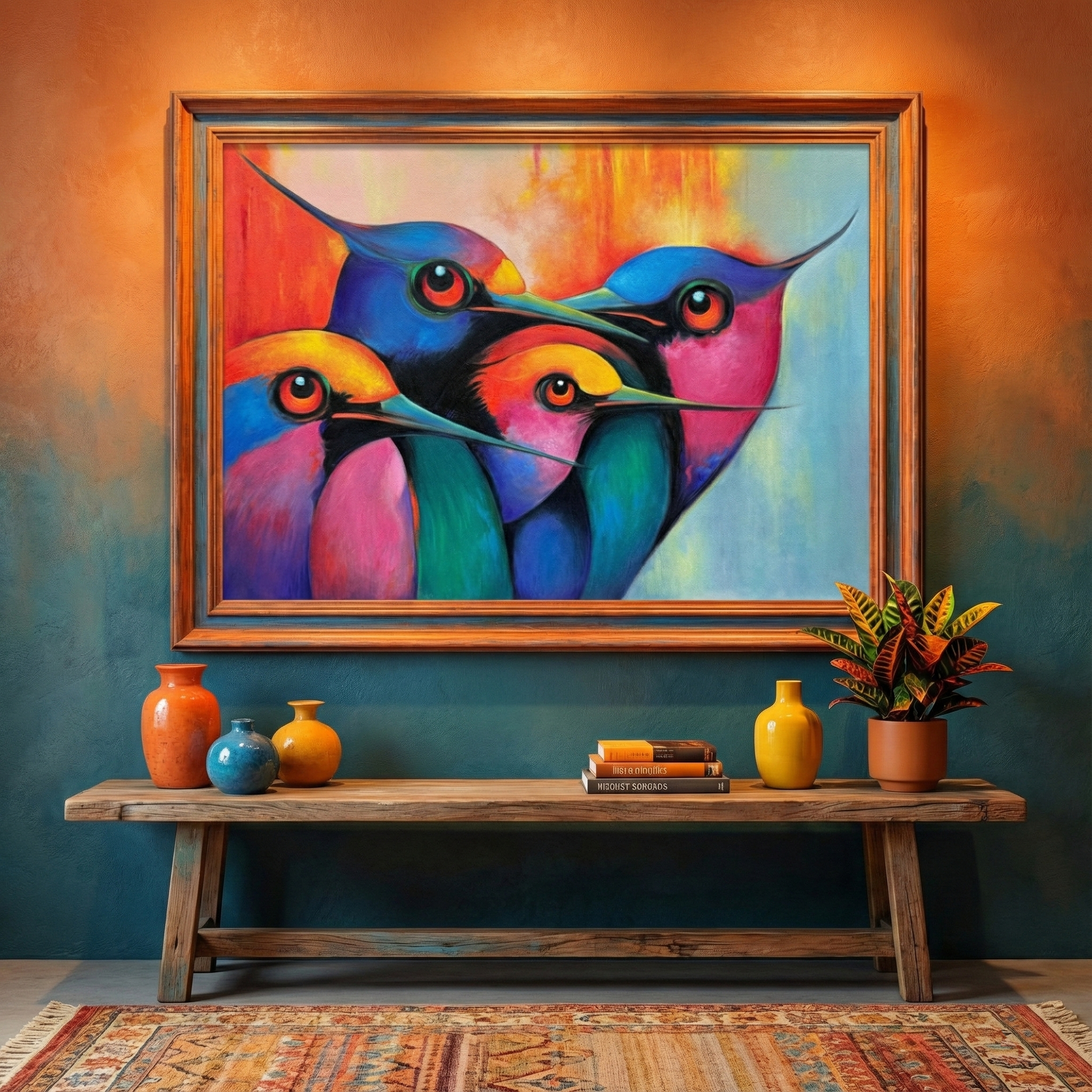 Vibrant Curiosity - A Gathering Of Colorful Birds Painting - Image 4