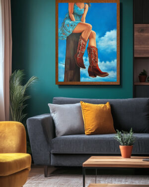 Alternative view of Cowgirl Dreams in Summer Sky - Original Oil Painting