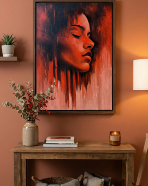 Alternative view of Modern Portrait Painting in Red - Original Oil Painting