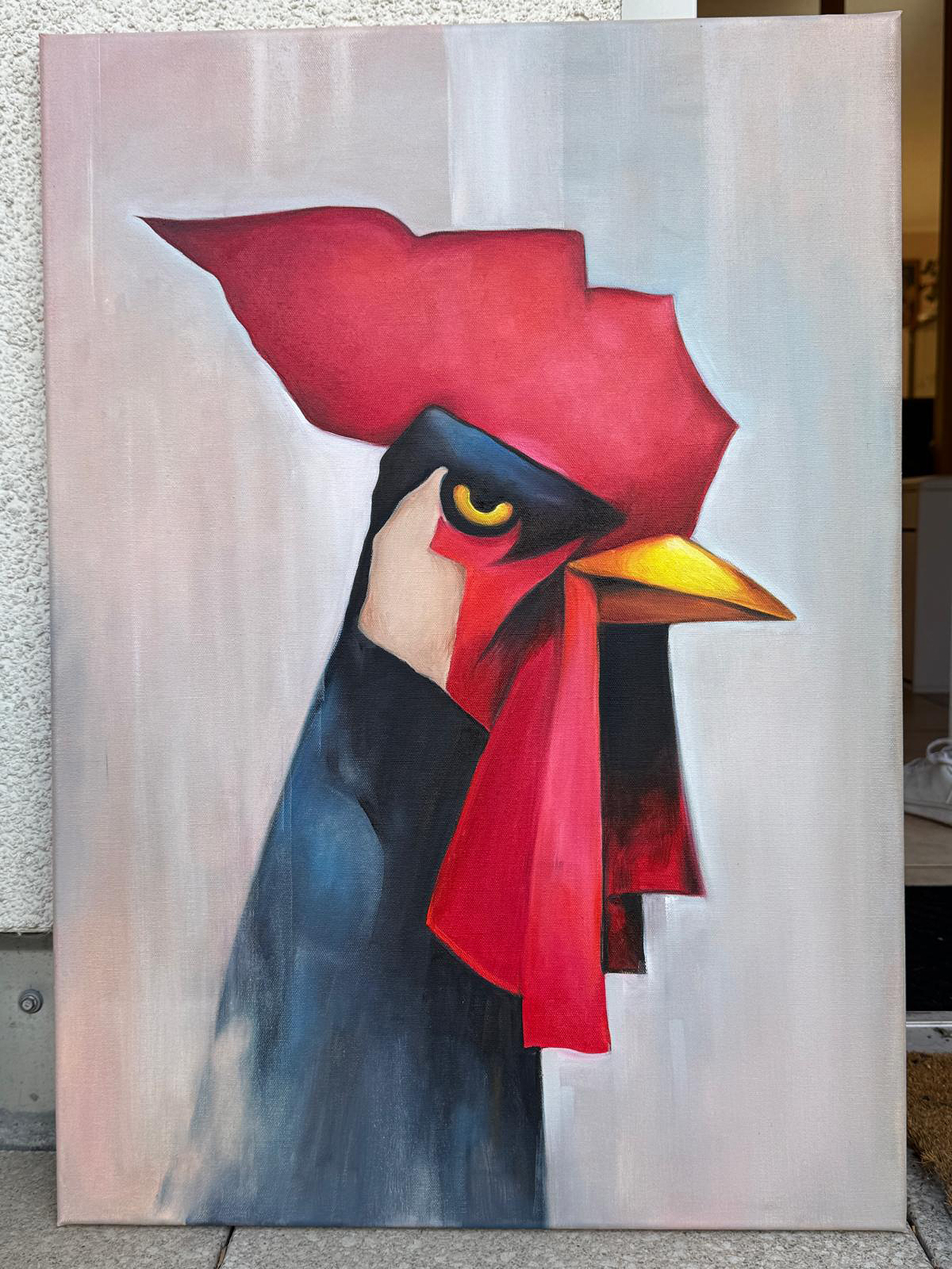 Regal Rooster with Fierce Gaze - Original Oil Painting - Image 3