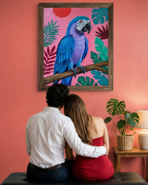 Alternative view of Blue Parrot – Original oil painting