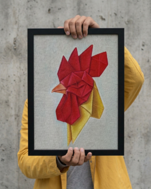 Alternative view of Origami Rooster Wall Art – Modern Geometric Chicken Decor