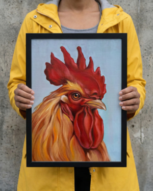 Alternative view of Realistic Rooster – Original oil painting