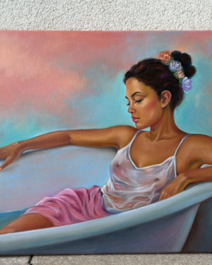 Alternative view of Tranquil Beauty In The Bath – Original oil painting