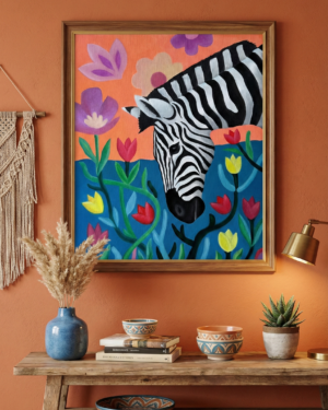 Alternative view of Zebra In Bloom – Original oil painting