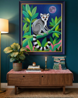 Alternative view of Lemur Night In The Jungle – Original oil painting