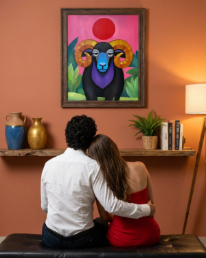 Alternative view of Modern Ram With Golden Horns Colorful Aries Animal Art Painting