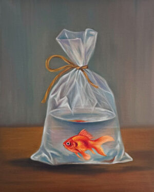Realistic Goldfish In Plastic Bag Original oil painting