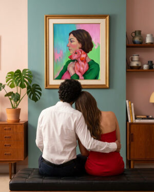 Alternative view of Modern Woman With Dachshund – Original oil painting
