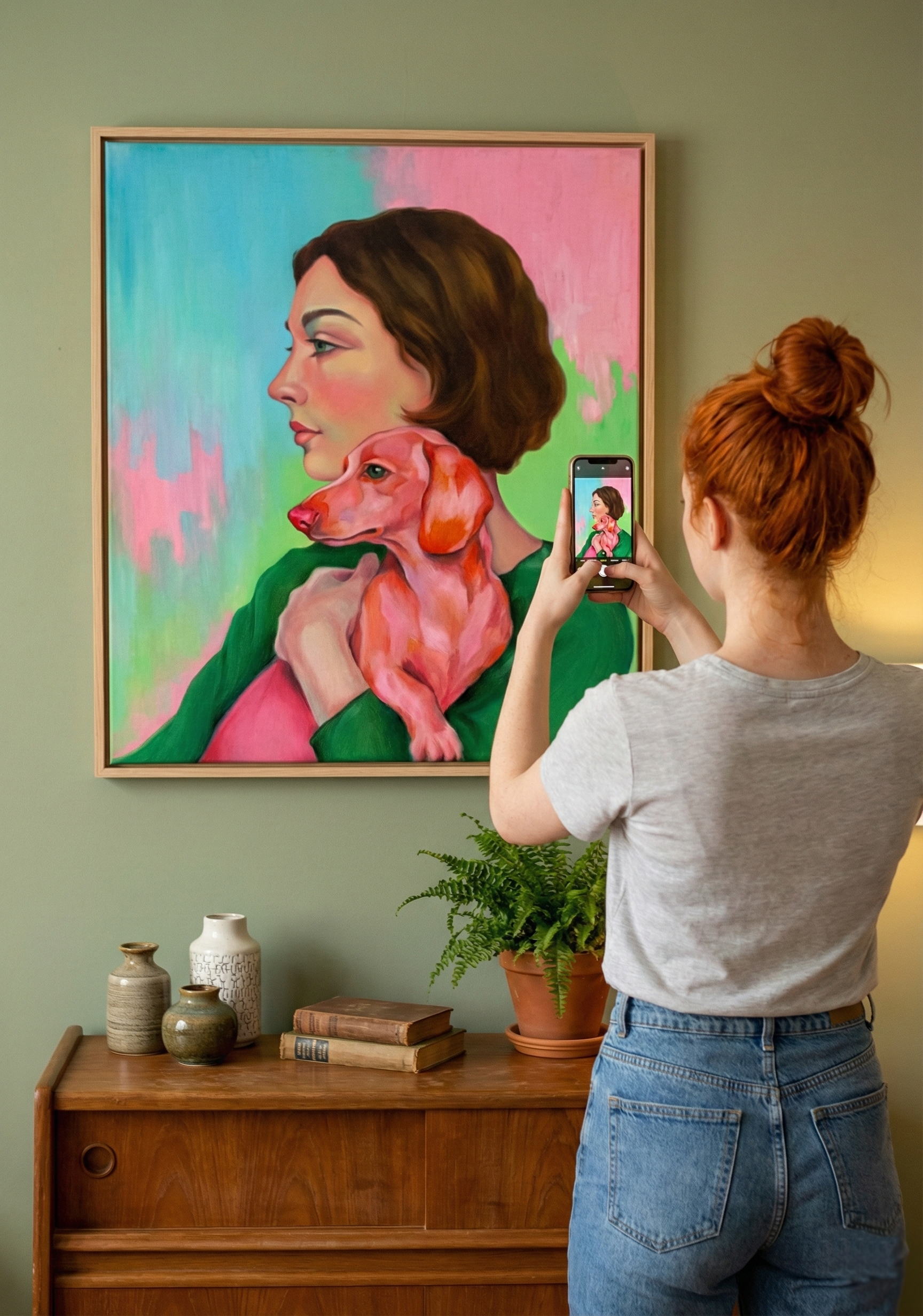 Modern Woman With Dachshund – Original oil painting - Image 4