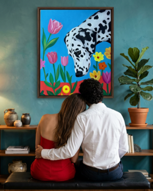 Alternative view of Dalmatian Dog with Colorful Spring Flowers - Original oil painting