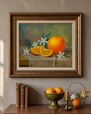 Alternative view of Golden Citrus Still Life Original oil painting