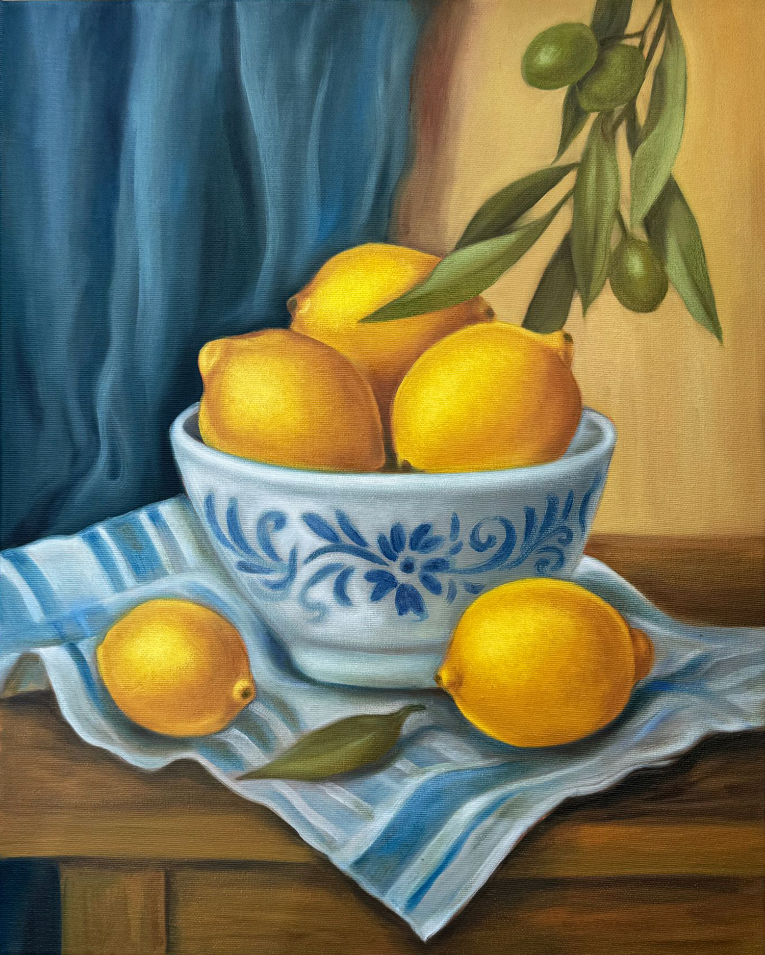 Golden Lemons Still Life - Original oil painting