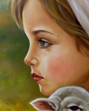 Alternative view of Young Girl and Lamb — Original Oil Painting